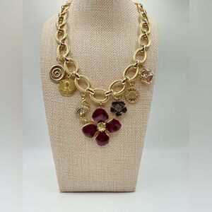 NEW Original Handmade Gold and Red Flower Charm Necklace